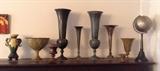 Assorted metal vases & globe on stand (globe is sold)