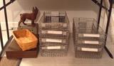 Cement bulldog figurine, Longaberger basket, wooden silver chest, cool vintage metal baskets (here they're shown stacked on each other - they come apart)
