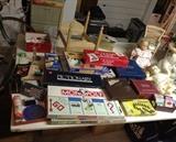 Games + cute wooden 4-poster doll bed