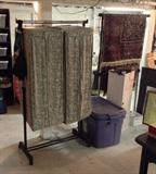 Hanging garment storage bags (made of fabric), rolling clothes rack & big plastic totes