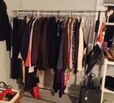 One of 2 very full racks of hip ladies designer clothes - sizes are varied but most are 8-12 & med/large. Brands include Babette, Theory, Jil Sander, Girbaud, Prada, DKNY/Donna Karan, Banana Republic, Gigi Clark, Max Mara, Lauren Vidal, Lilith, Raffi, Sisley, St. John, Betsey Johnson, Calvin Klein, Armani, Facconable, Citron Santa Monica & more!