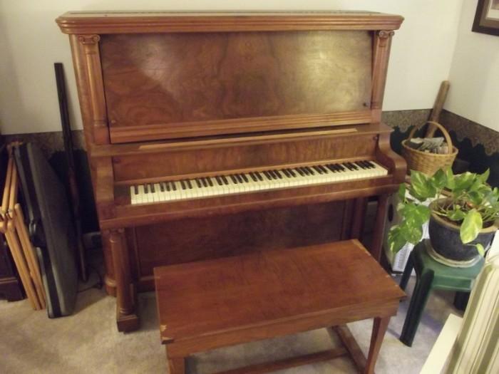 Boardman and Gray Burled Walnut Antique Upright Grand Piano