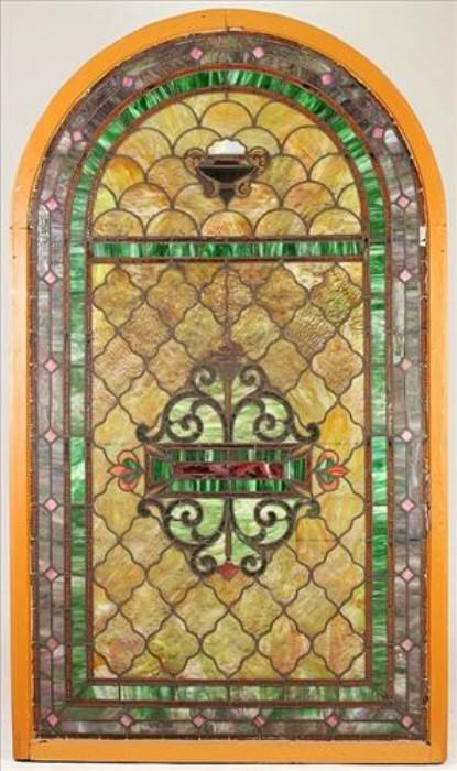 23 - Very large and fine 19th Century Stained and Leaded Glass Window in Original Frame