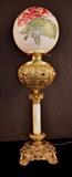 29  - Victorian banquet lamp with onyx stem, 30 in. T.