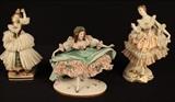 36  - 3 pieces, porcelain figurines of ladies dancing.