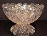 45  - Brilliant cut glass punch bowl on stand, 9 in. T, 12 in. D.