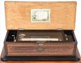 53  - Fine marquetry inlaid cylinder music box  L. 2 ft. 3 in.