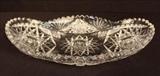 64  - Cut glass relish dish, 2 in. T, 11 in. L, 5 in. W.