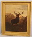 78  - Oil on canvas of buck in gold frame, 27 x 32.