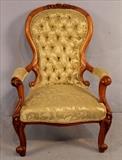 79  - English Victorian gentlemen's arm chair with green upholstery, walnut, 30in. 26 in. W, 20 on. D.