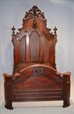 86  - Walnut Victorian high back bed with original finish, outstanding crest and finials, ca. 1870, 8 Ft.. 9 in. T, 60 in. W, 69 in. L.