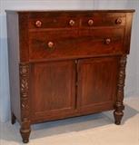 91  - Mahogany empire acanthus carved Jackson press with 3 drawers, ca. 1840, 52 in. T, 49 in. W, 21 in. D.