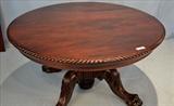 92  - Mahogany dining table with claw feet and gadrooned top and 6 leaves, ca. 1870, 30 in. T, 54 in. W, 143 in. long with leaves.