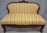 95  - Mahogany bustle bench with new upholstery, small size, ca. 1850, 29 in. T, 41 in. W, 16 in. D.