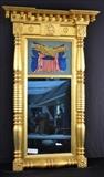 113  - Federal period gold mirror with reverse painted America eagle scene, 41 x 25.