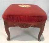 118  - Rosewood Victorian footstool with red needlepoint upholstery, 16 in. t, 18 I n. Sq.