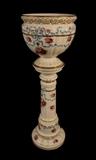 123  - Royal Bonn Germany jardiniere, love knot bows with hanging moss and roses, 47 in. T, 48 in. R.