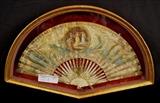 140  - Antique Victorian fan in custom display case, 12 in. T, 19.5 in. W.