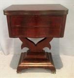 145  - Mahogany 2 drawer work table, 34 in. T, 24 in. W, 16 in. D.