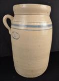 160  - Five gallon churn by Davis Pottery, Smithville MS, good condition, 17 in. T, 9 in. D.