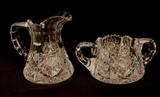 192  - Brilliant cut glass 2 piece - sugar 5 in. T, 6 in. W, creamer 5 in. T, 5 in. W.