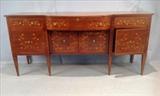 195  - Period cherry and mahogany sideboard with inlaid flowers, 37 in. T, 81 in. W, 26 in. D.