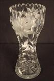208  - Brilliant cut glass vase with flower design, 10 in. T, 4 in. D.