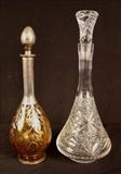 230  - Pair of wine decanters, 1 sterling overlay, 1 cut glass , 15 in. T.