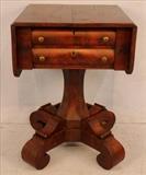 222  - Mahogany empire 2 drawer drop leaf night stand with scroll feet, 20 in. T, 19 in. W, 19 in. D.