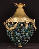 223  - Bronze hanging fixture with colored grapes as shade, 14 in. T.