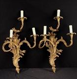 239 - Pair of French bronze wall  sconces, 25 in. t, 14 in. W.
