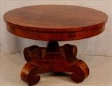 256  - Mahogany empire coffee table with scroll feet, ca. 1850, 22 in. T, 32 in. D.
