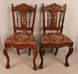 278  - Pair of rosewood Victorian side chairs with brown floral seats, 35 in. T, 17 in. W, 15 in. D.