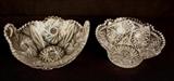 281  - Two  piece deal cut glass  bowls, one with handles  in. T, 7.5 in. D.