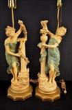 292  - Pair of figural composition lamps, damage, ca. 1920, 24 in. T.