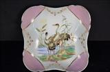 294 - Old Paris bowl with storks, 31 in. T, 10 in. W.