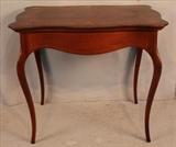 299  - Mahogany inlay French center table, 29 in. T, 33 in. W, 24 in. D.