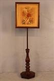 320  - Mahogany empire fire screen with needlepoint flowers, 56 in. T, 18 in. W, 18 in. sq.