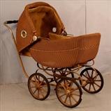 321 - Wicker baby buggy, 42 in. T, 22 in. W, 46 in. L.