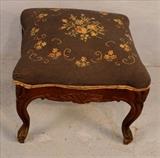 314  - Walnut Victorian needlepoint foot stool, 15 in. T, 18 in. Sq. 