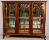 212 - Mahogany empire china cabinet with  individual pane glass doors, 67 in. T, 77 in. W, 17 in. D.