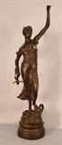 308 - Bronze blind justice statue by A. Mayer, missing scales and sword broke, 38 in. T, 9 in. w.