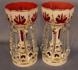 306 - Matched pair of Victorian lusters in great condition, 11 in. T, 6 in. D.