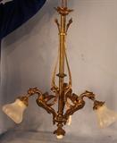 312 - 4 light griffin bronze chandelier, 28 in. T, 24 in. w.