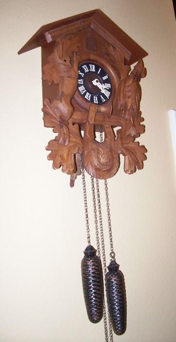 Great Black Forest carved cuckoo clock in working order....