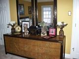 Complete RomWeber furniture bedroom set with an Asian theme - large dresser, King bed, 2 night stands