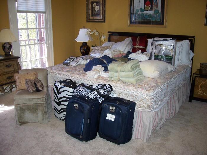 Good quality bed linens and towels - Dockers and Samsonite luggage (price tags still attached).