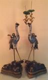 Pair Tall Cloisonne Cranes