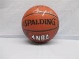 Autographed Hawks NBA Basketball (approx. 12 signatures including Lenny Wilkens, Diekembe Mutombo, Dick Helms, Domique Wilkins, John Barry, Steve Smith, Mookie Blalocke and more