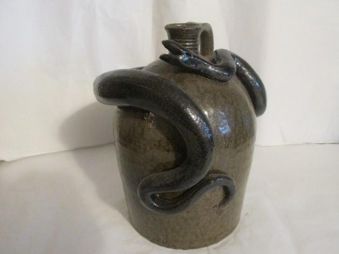 Art Pottery Jug w/ Applied Snake